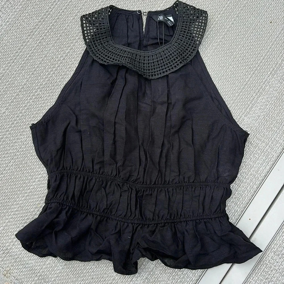 NWT Zara Black Smocked Halter Top size small - Picture 1 of 10